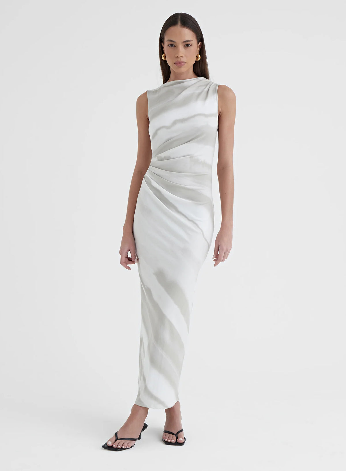 Printed Ruched Jersey Midaxi Dress