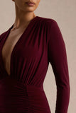 Command Burgundy Plunge Neck Maxi Dress With Front High Split