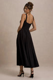 Parina Black Strappy Volume Hem Midi Dress