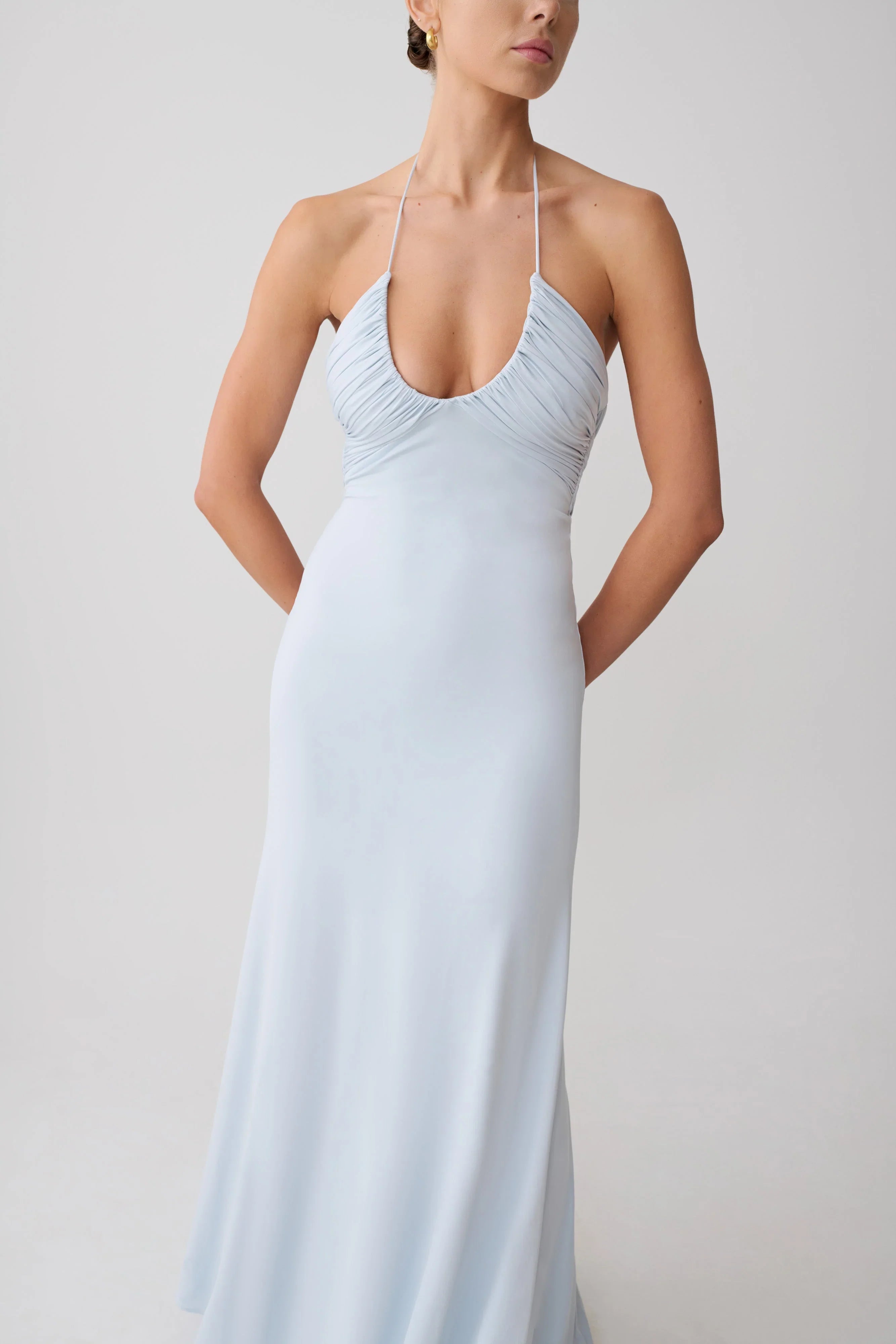 Maely Gathered Slinky Maxi Dress Pale Blue