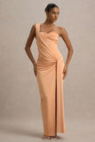 Erminia Peach One Shoulder Twist Wrap Maxi Dress