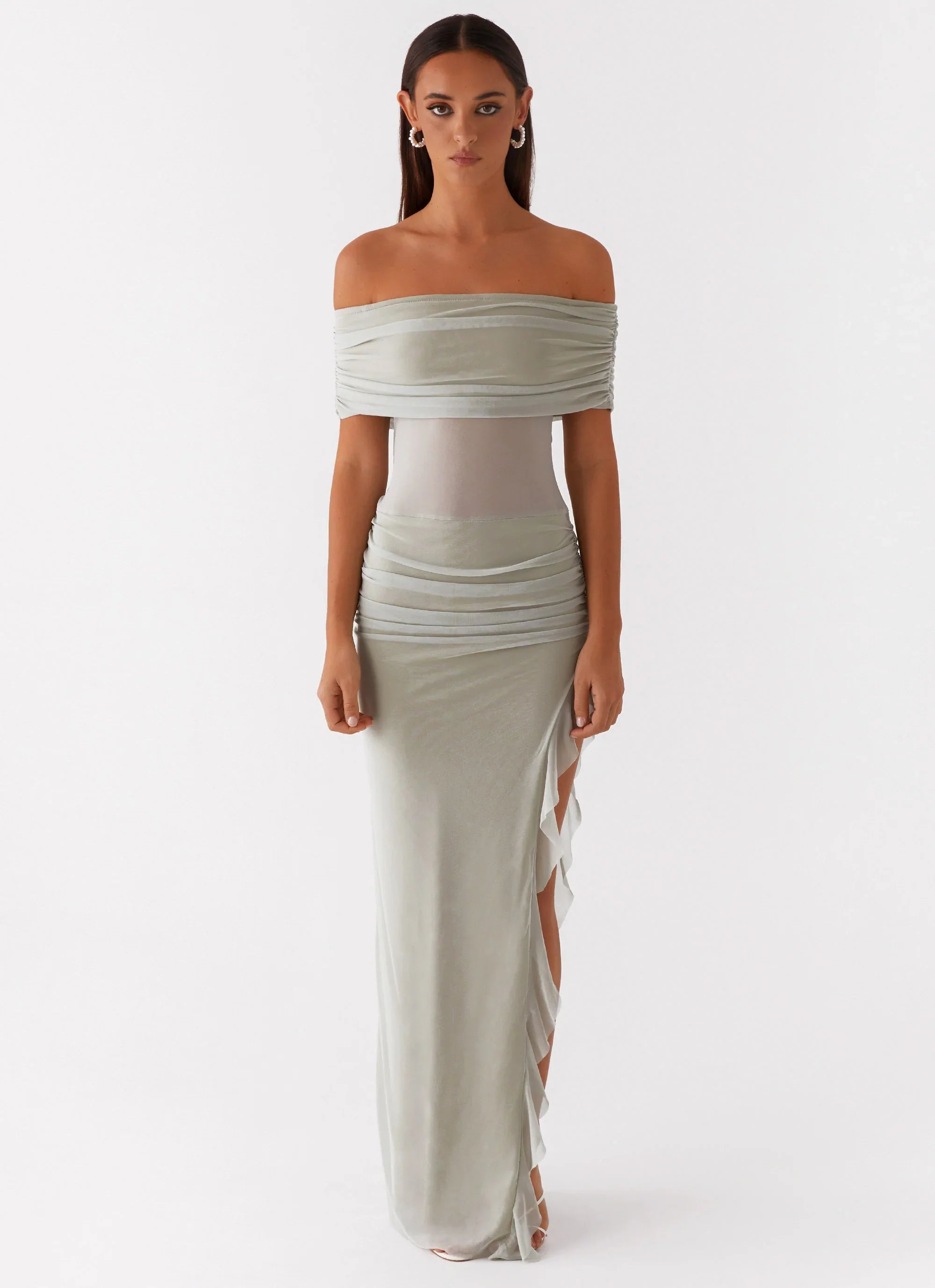 Nelly Off Shoulder Maxi Dress Pistachio