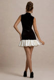 Baxter Black White Velvet Mini Dress With Satin Ruffle Trim