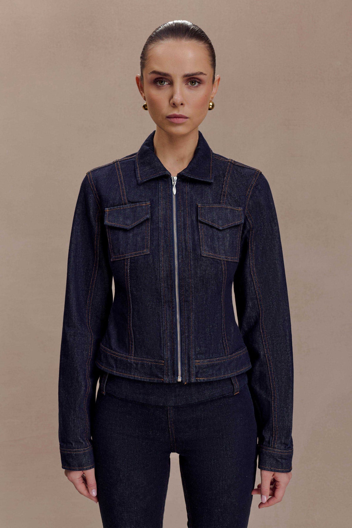 Cierra Cinched Jacket Top Washed Indigo Blue