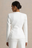 Rosalina White Extreme Plunge Neck Tailored Blazer