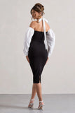 Couture Client Black Halter Neck Puff Sleeve Midi Dress