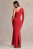 Anne Red Asymmetric Neck Wrapped Maxi Dress With Sash