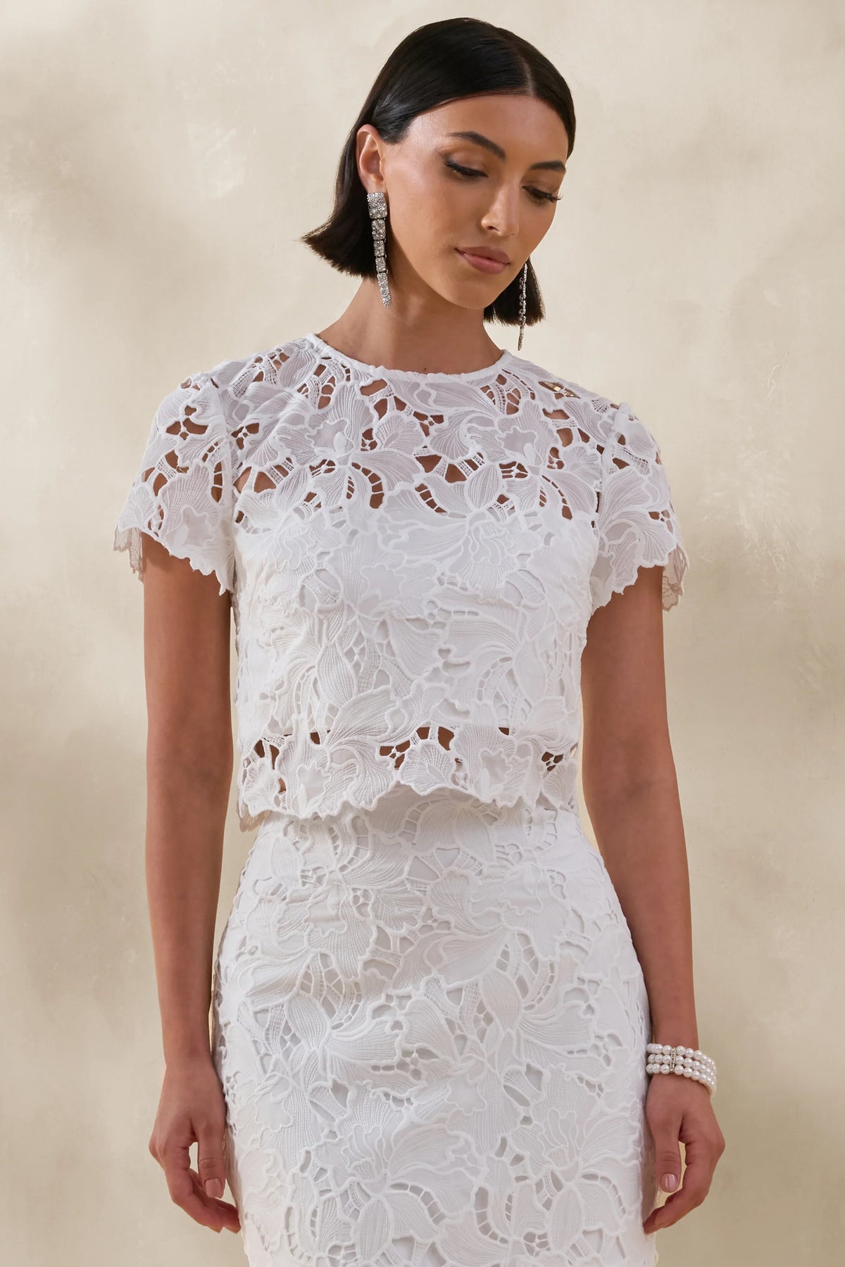 Ina White Lace Crew Neck Crop Top