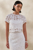 Ina White Lace Crew Neck Crop Top