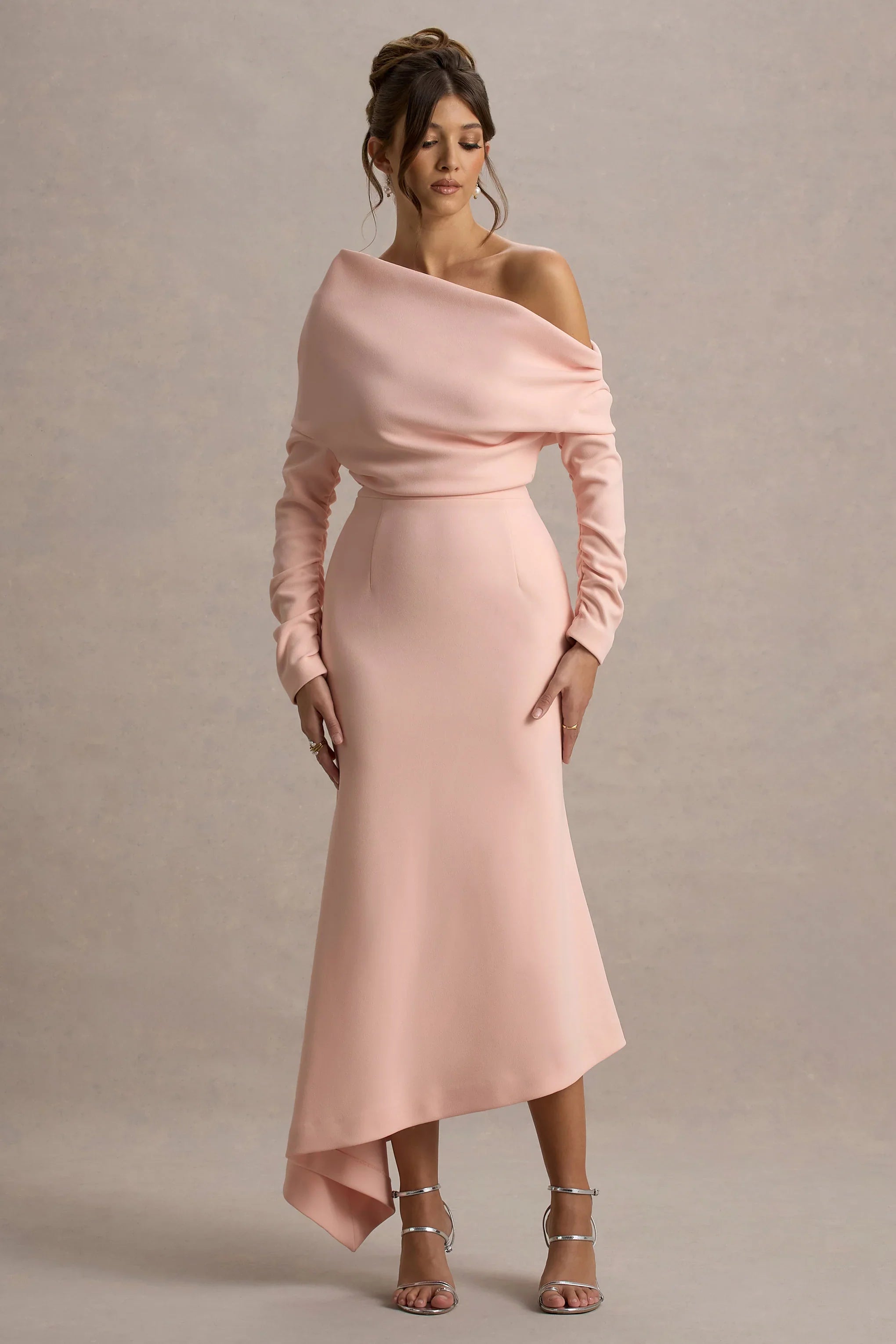 Lou Pink One Shoulder Asymmetric Maxi Dress