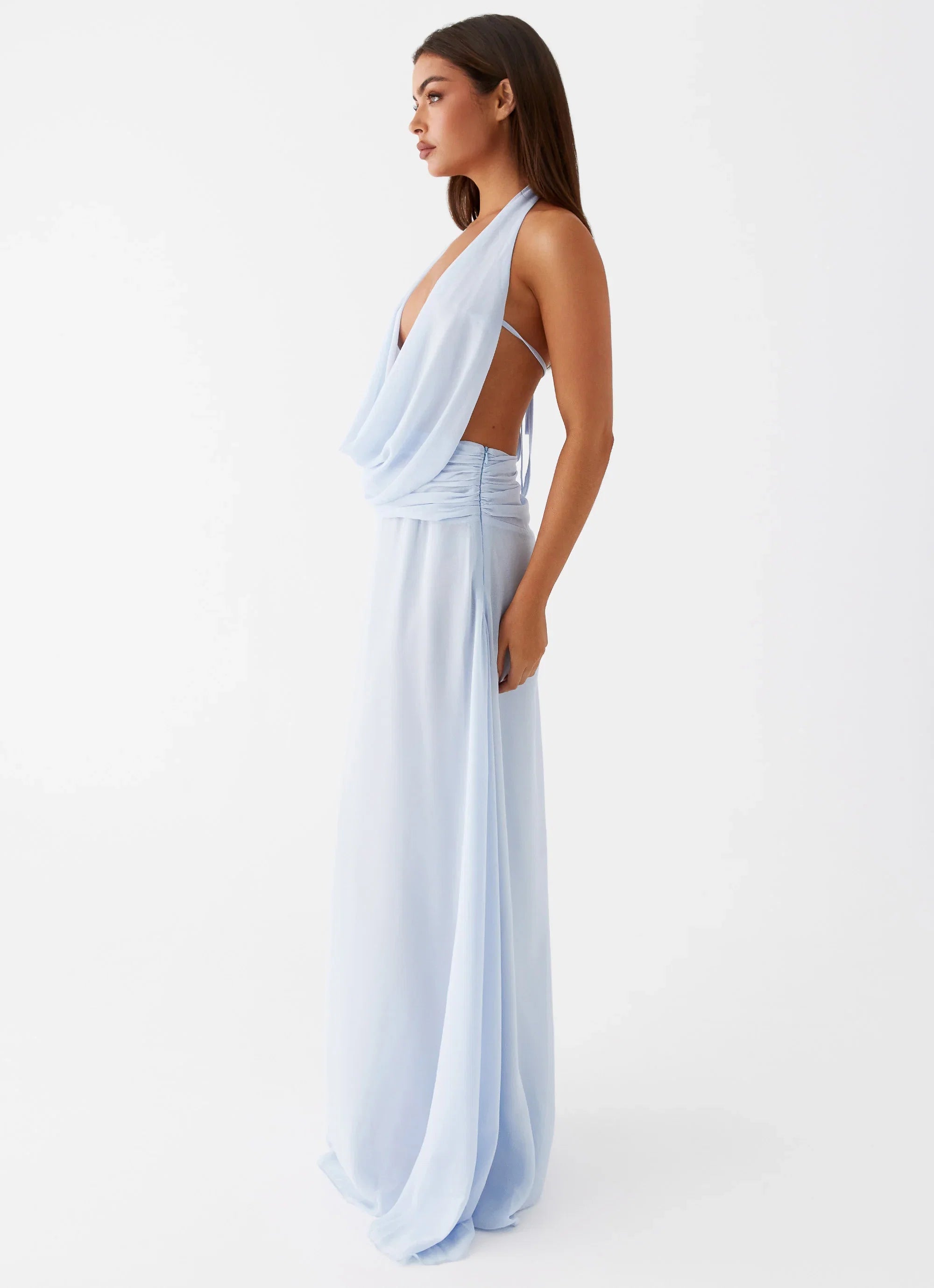 Elysia Chiffon Maxi Dress Baby Blue
