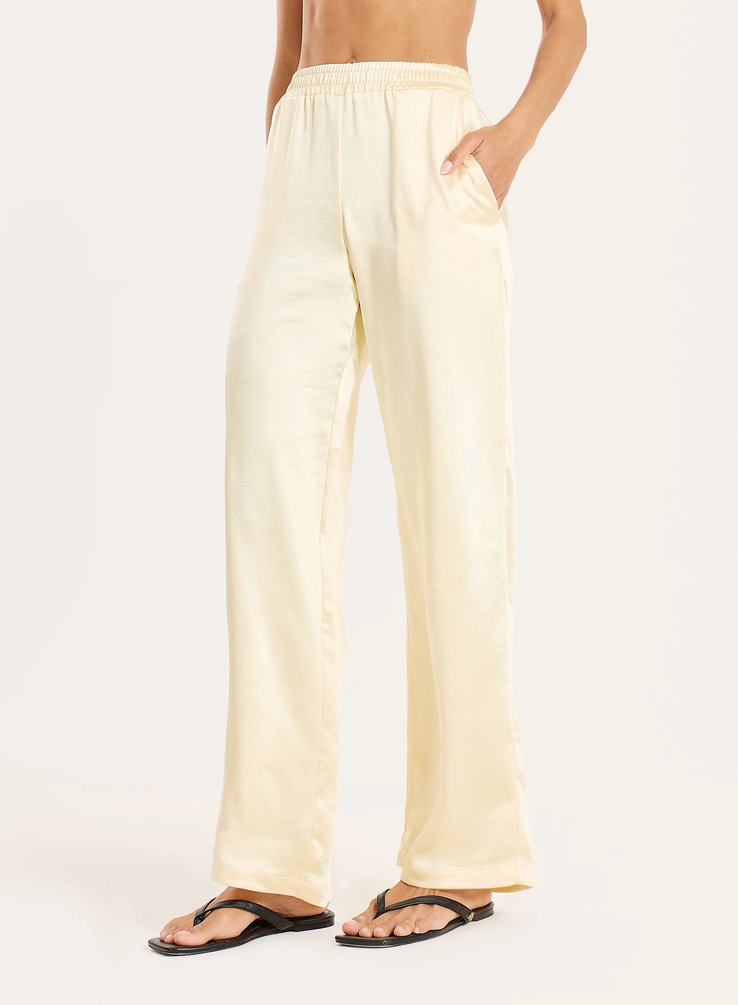 Lemon Satin Wide Leg Scarf Trousers