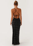 Cressida Rhinestone Mesh Maxi Dress Black