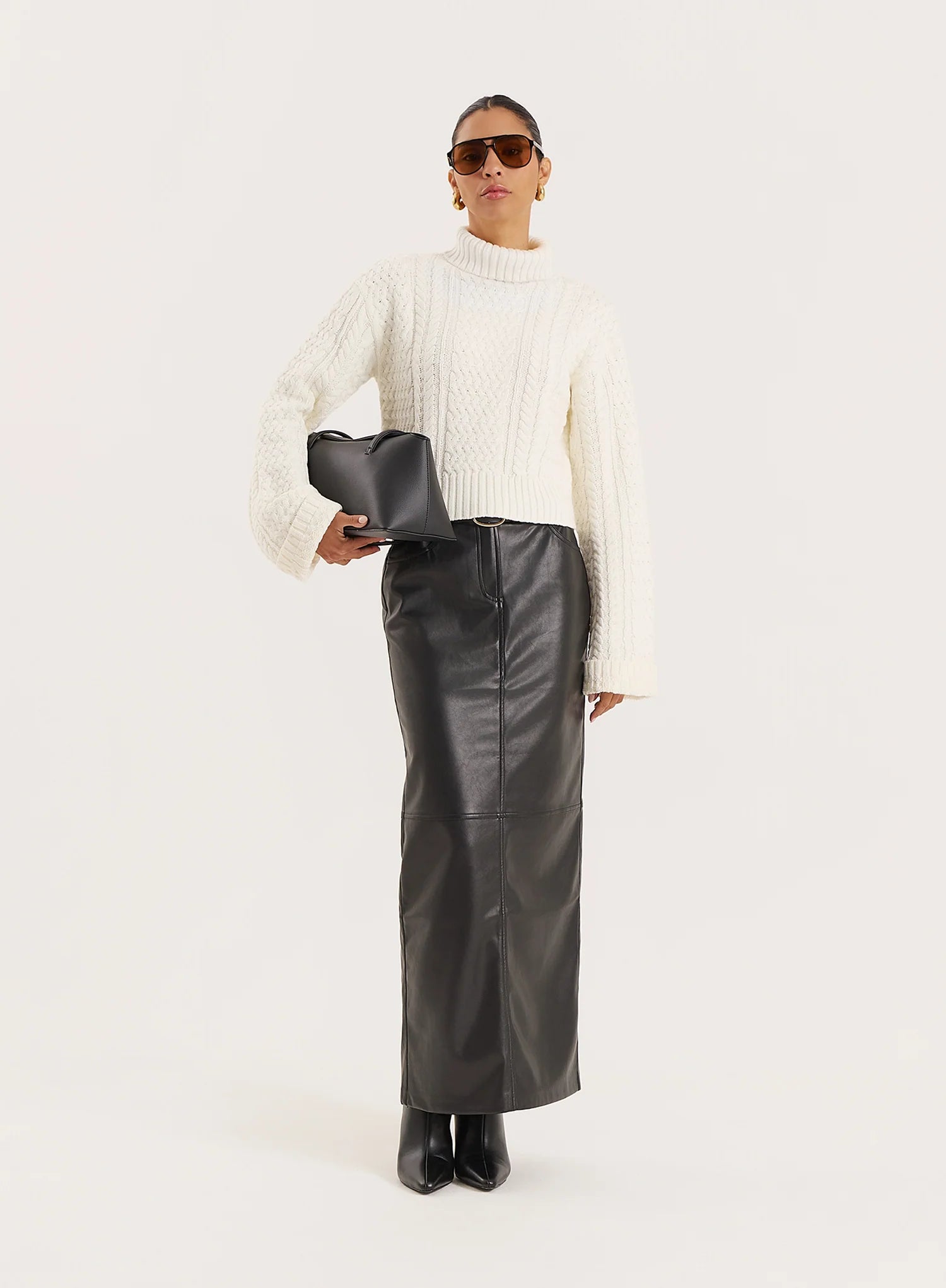 Cream Chunky Knit Turtle Neck Crop Jumper