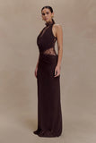 Arra Chiffon And Lace Halter Maxi Dress Cacao Brown
