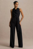 Corina Black Cowl Neck Jumpsuit With Tie Detail