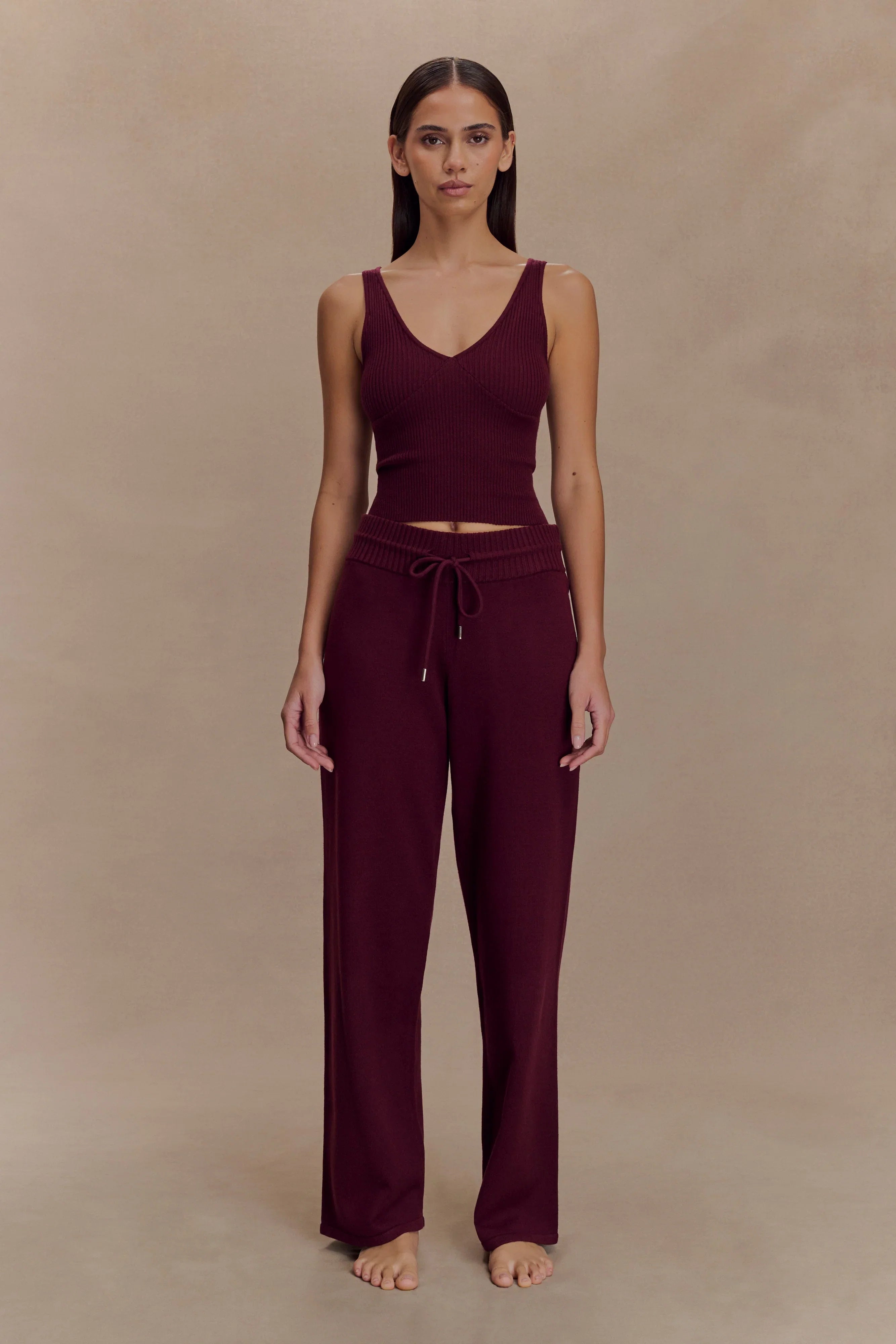 Natalya Ribbed Knit Cami Top Merlot
