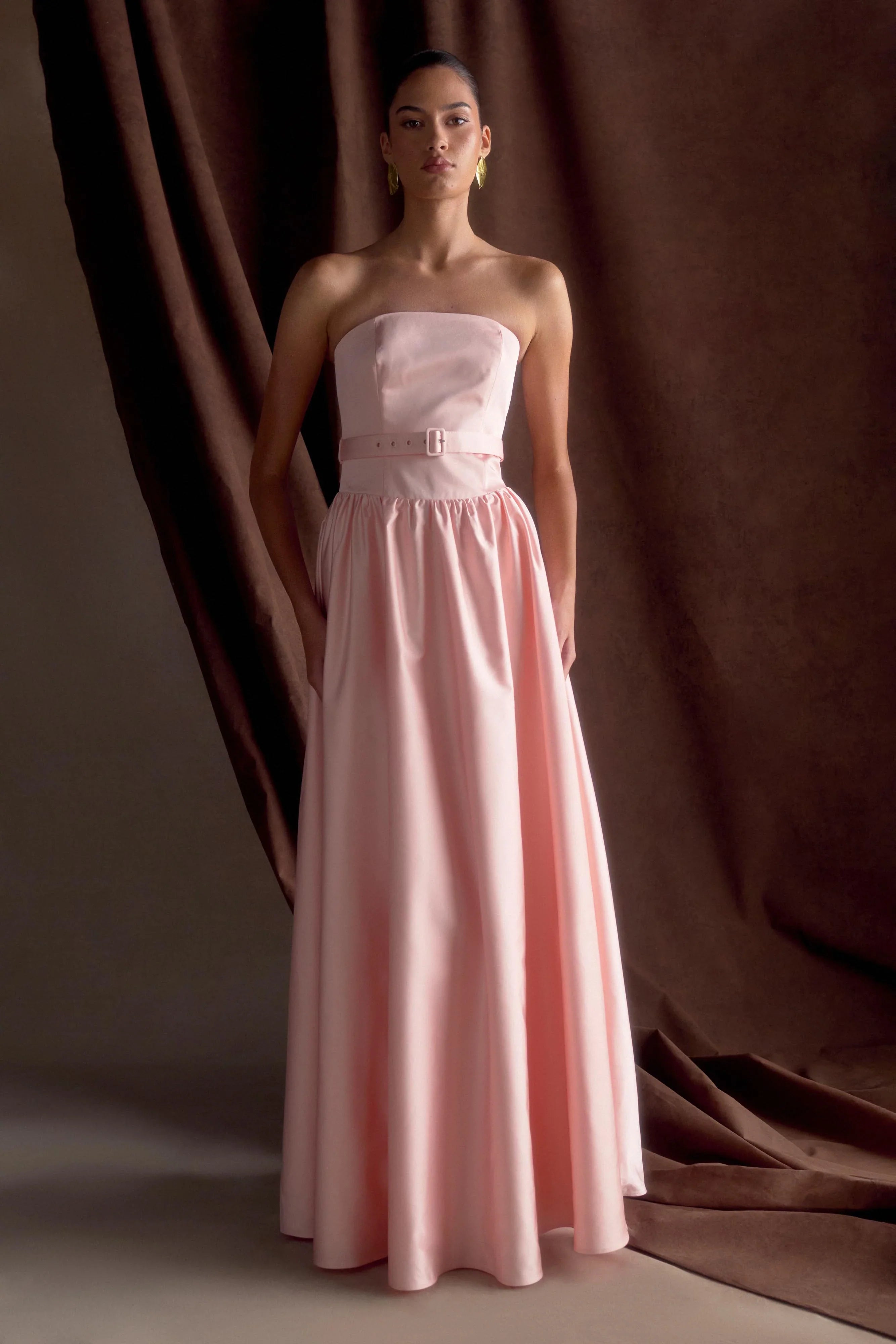 Florence Strapless Belted Maxi Dress Baby Pink