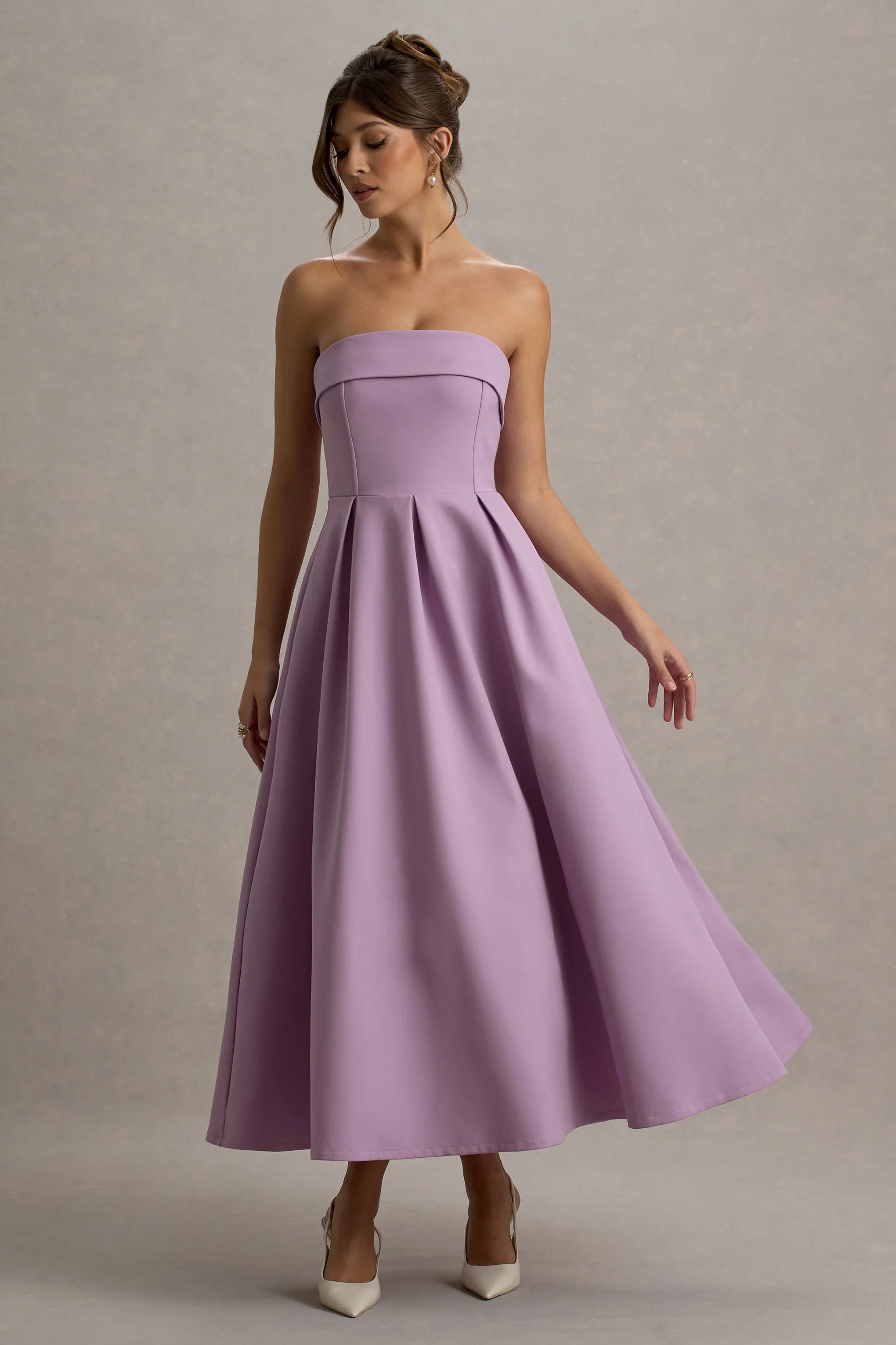 Annalise Lilac Bandeau Skater Midi Dress