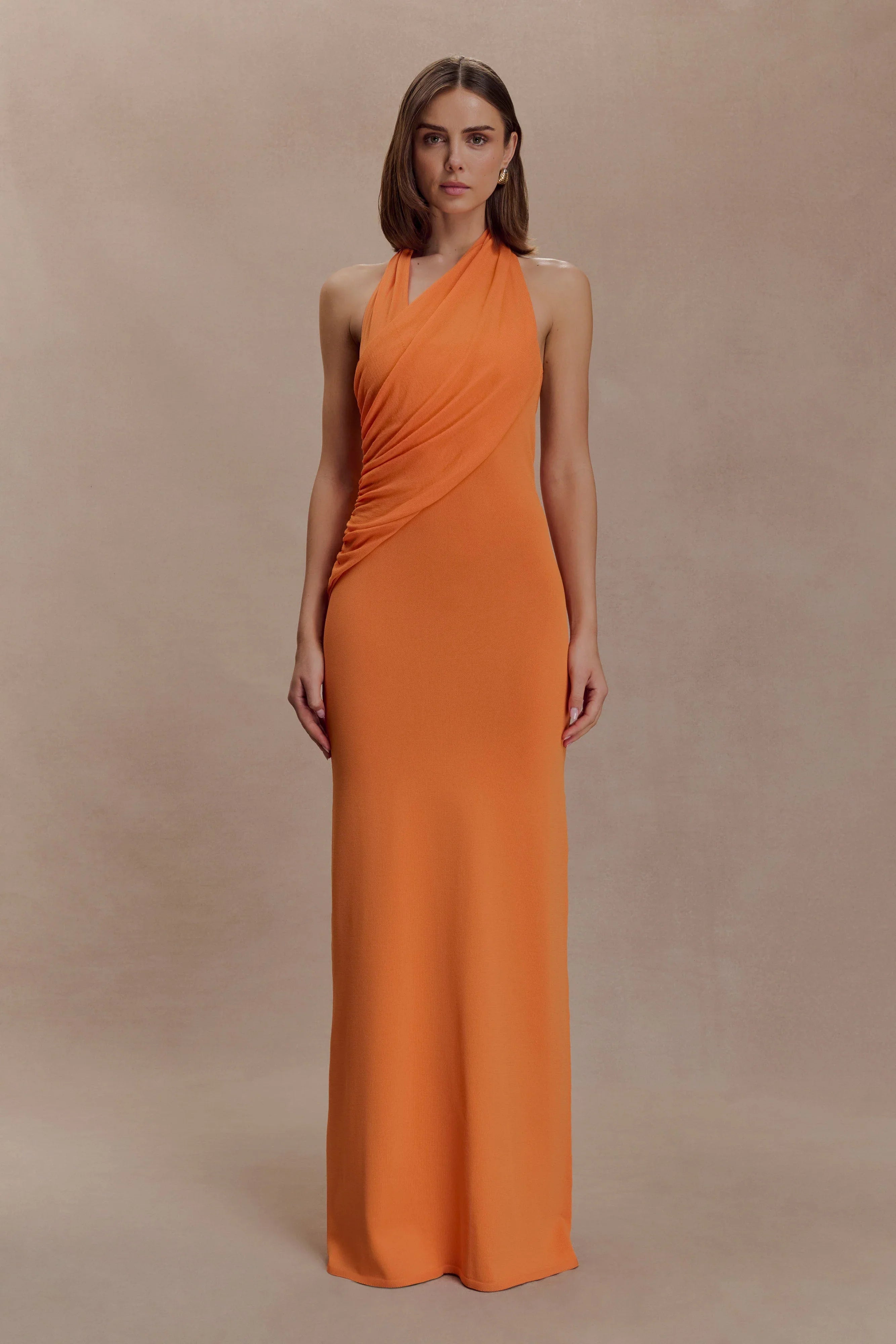 Elma Halter Knit Maxi Dress Orange