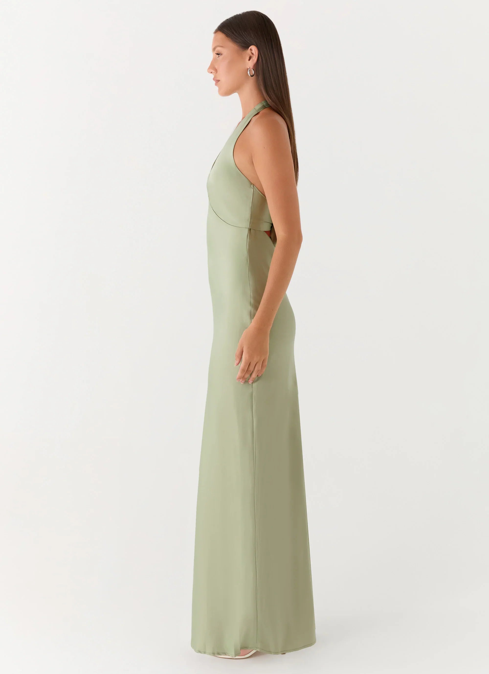Heavy Hearted Satin Maxi Dress Sage