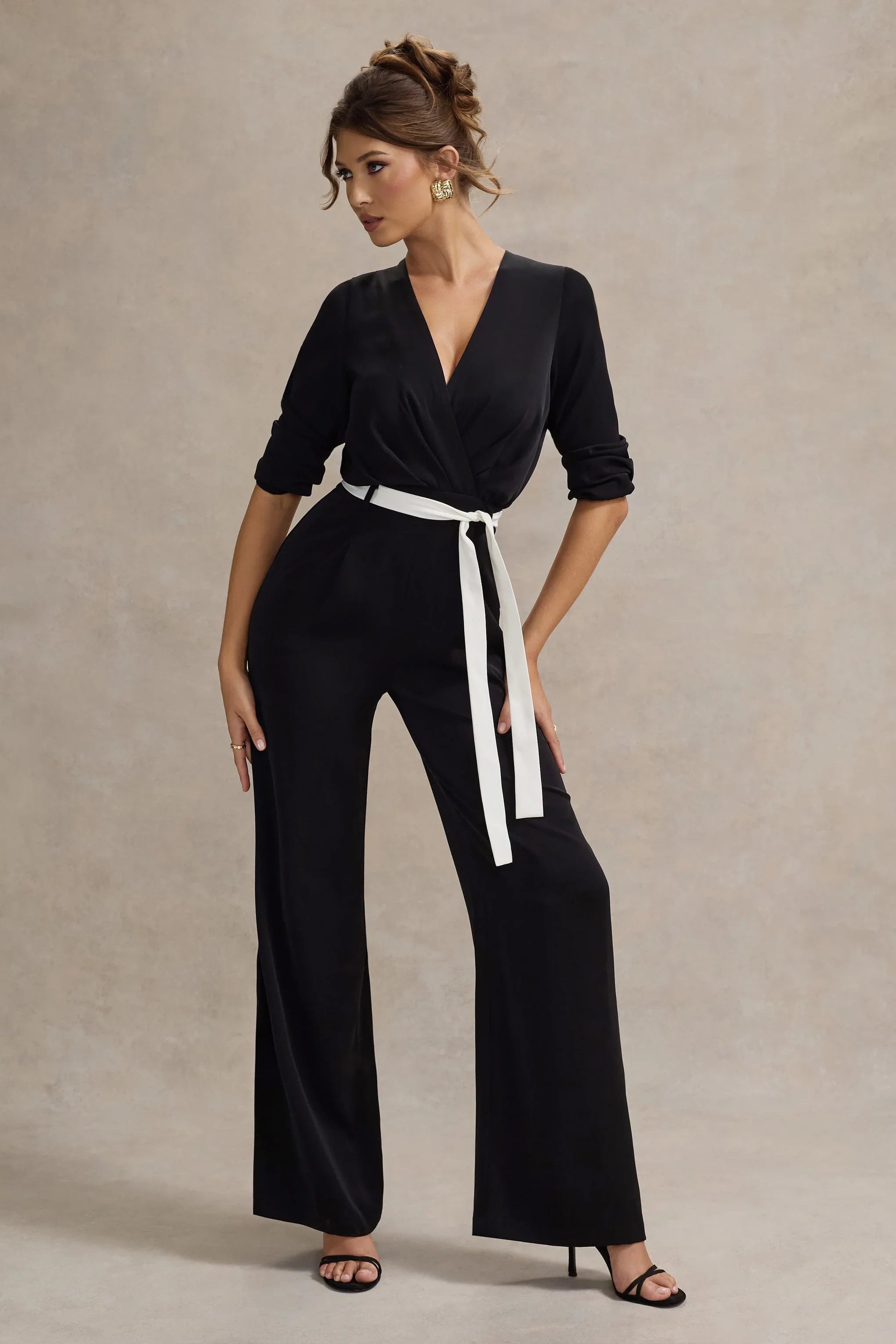 Ruba Black Tailored Plunge Jumpsuit With Tie Waist