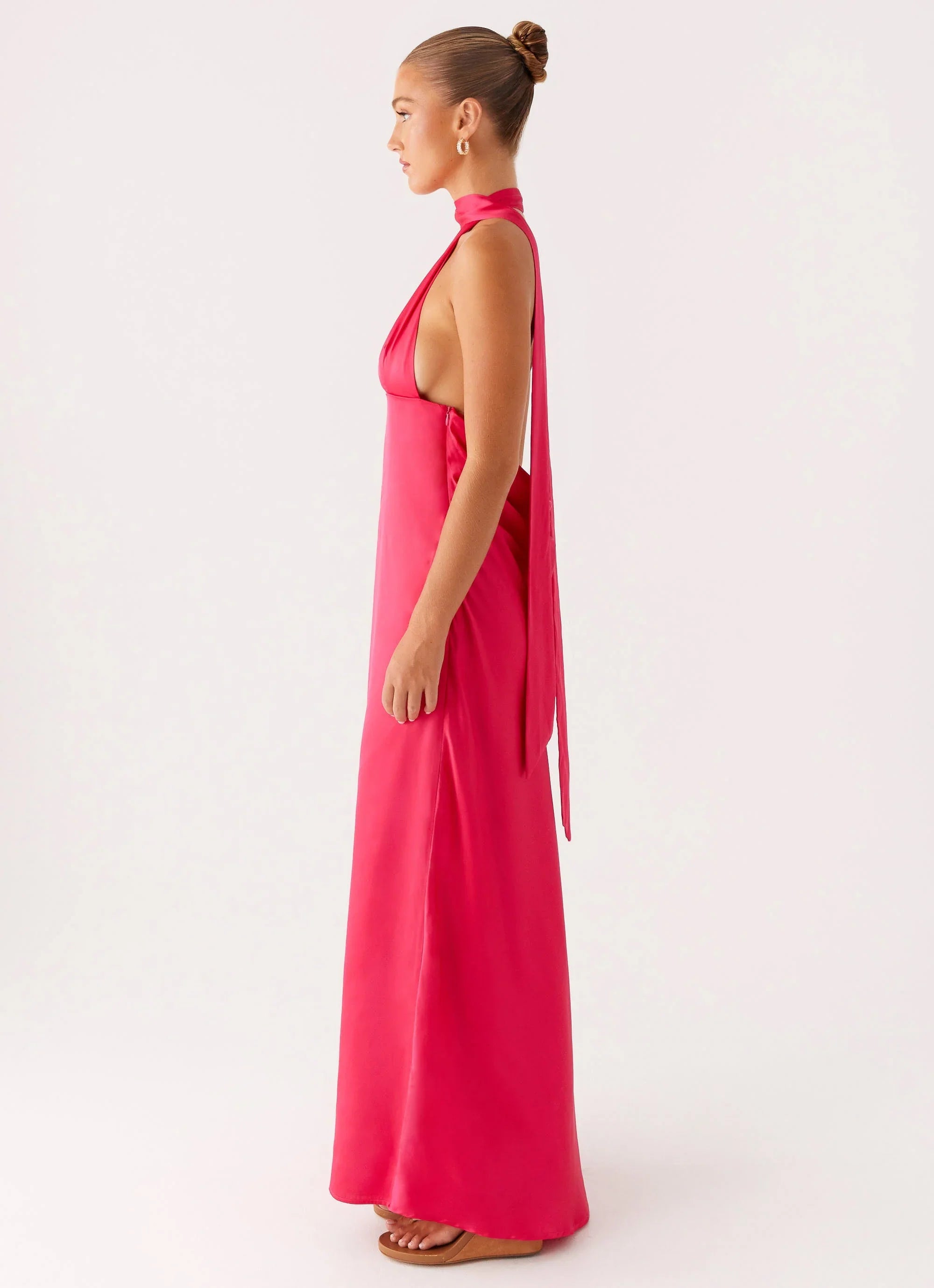 Alicia Satin Halter Maxi Dress Fuchsia