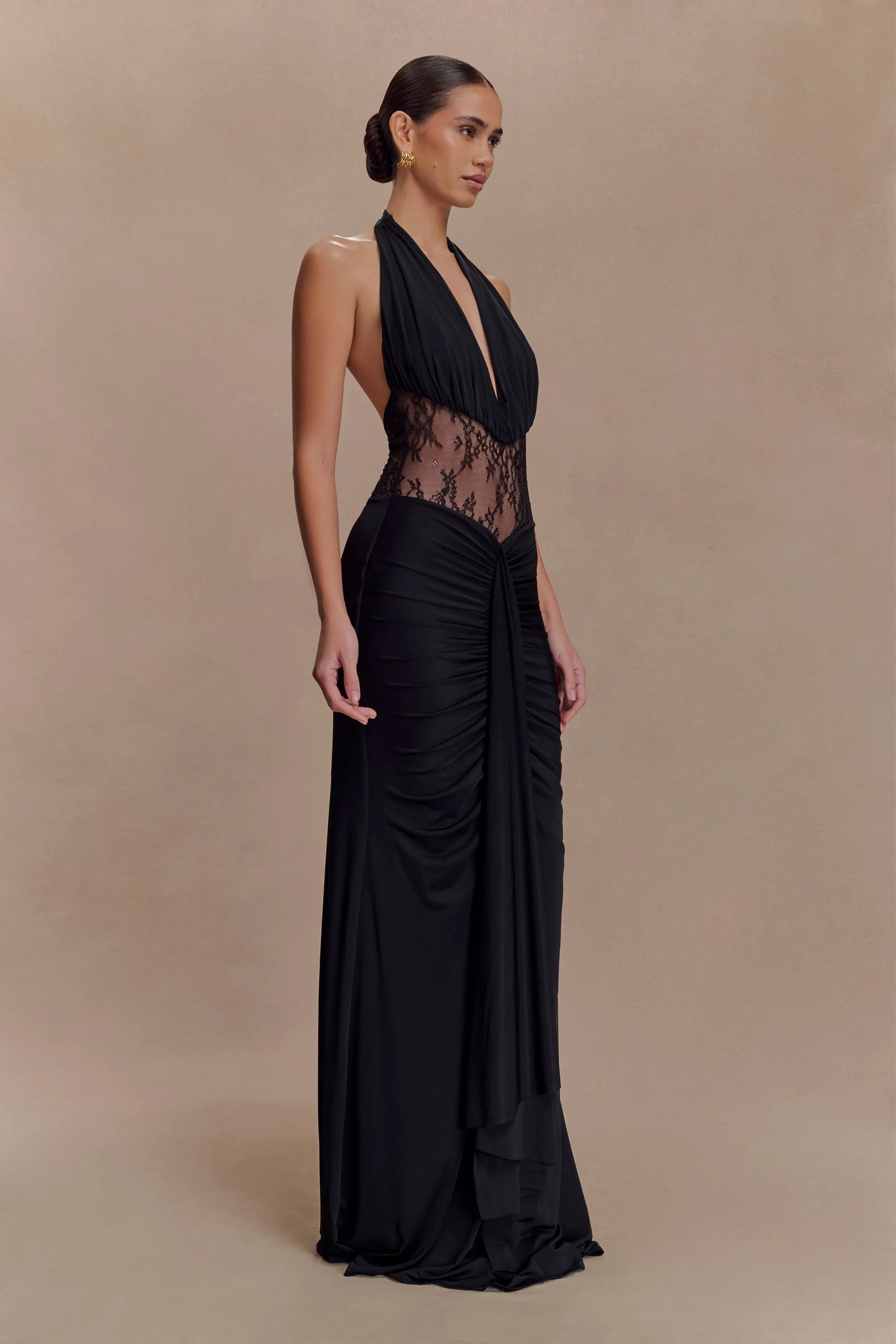Bonnie Slinky And Lace Maxi Dress Black