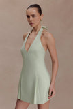 Nelly Halter Neck Cotton Mini Dress Sage