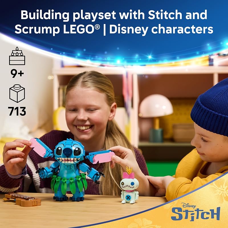 LEGO Disney Stitch Scrump 43296 Building Toys for Girls Boys Ages 9 Stitch Display Set for Bedroom Decor Fun Activity for Kids 713 pieces Gift Idea