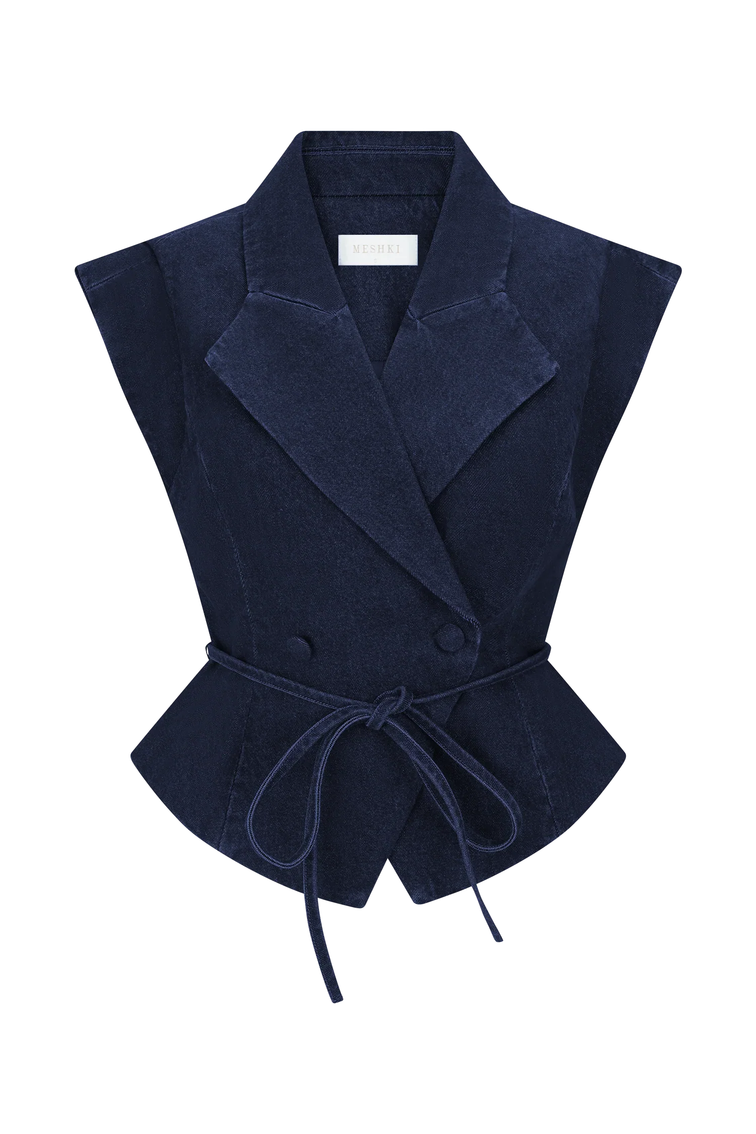 Charley Structured Tie Denim Top Indigo Blue