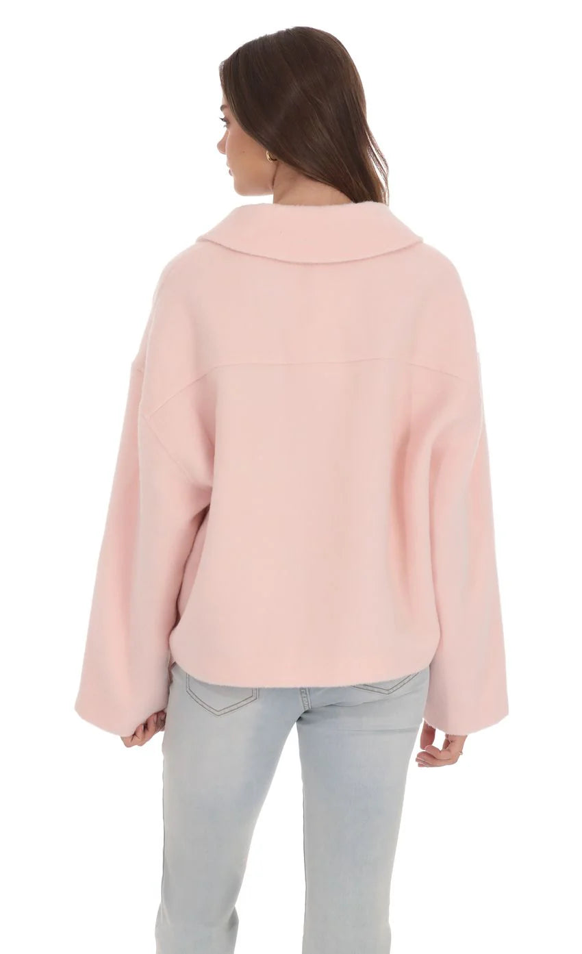 Fuzzy Zip Up Jacket in Pink