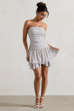 Casena Red White Floral Print Strapless Ruffle Hem Mini Dress