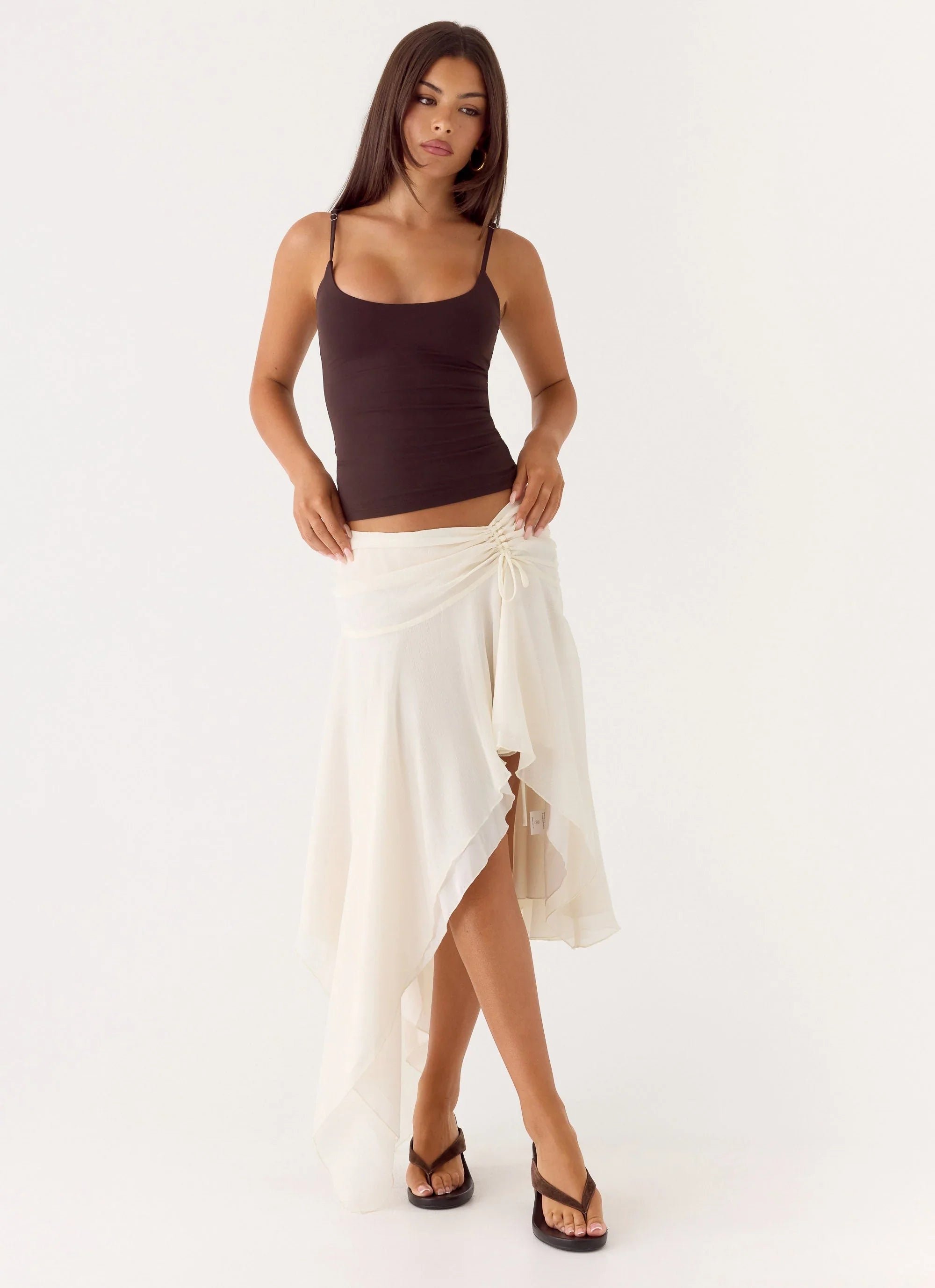 Abeda Asymmetrical Midi Skirt Ivory