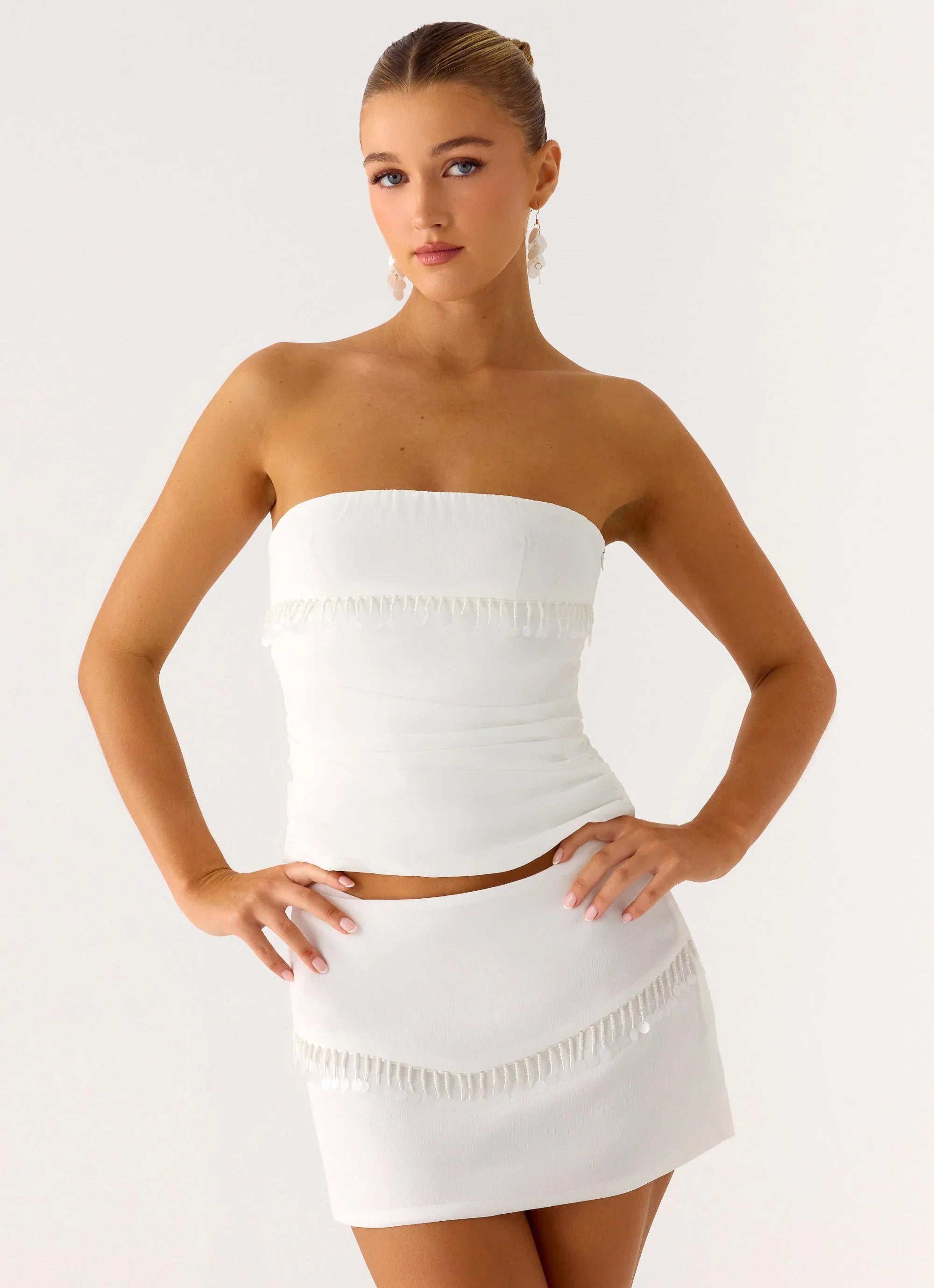 Perfect Celebrity Beaded Mini Skirt White
