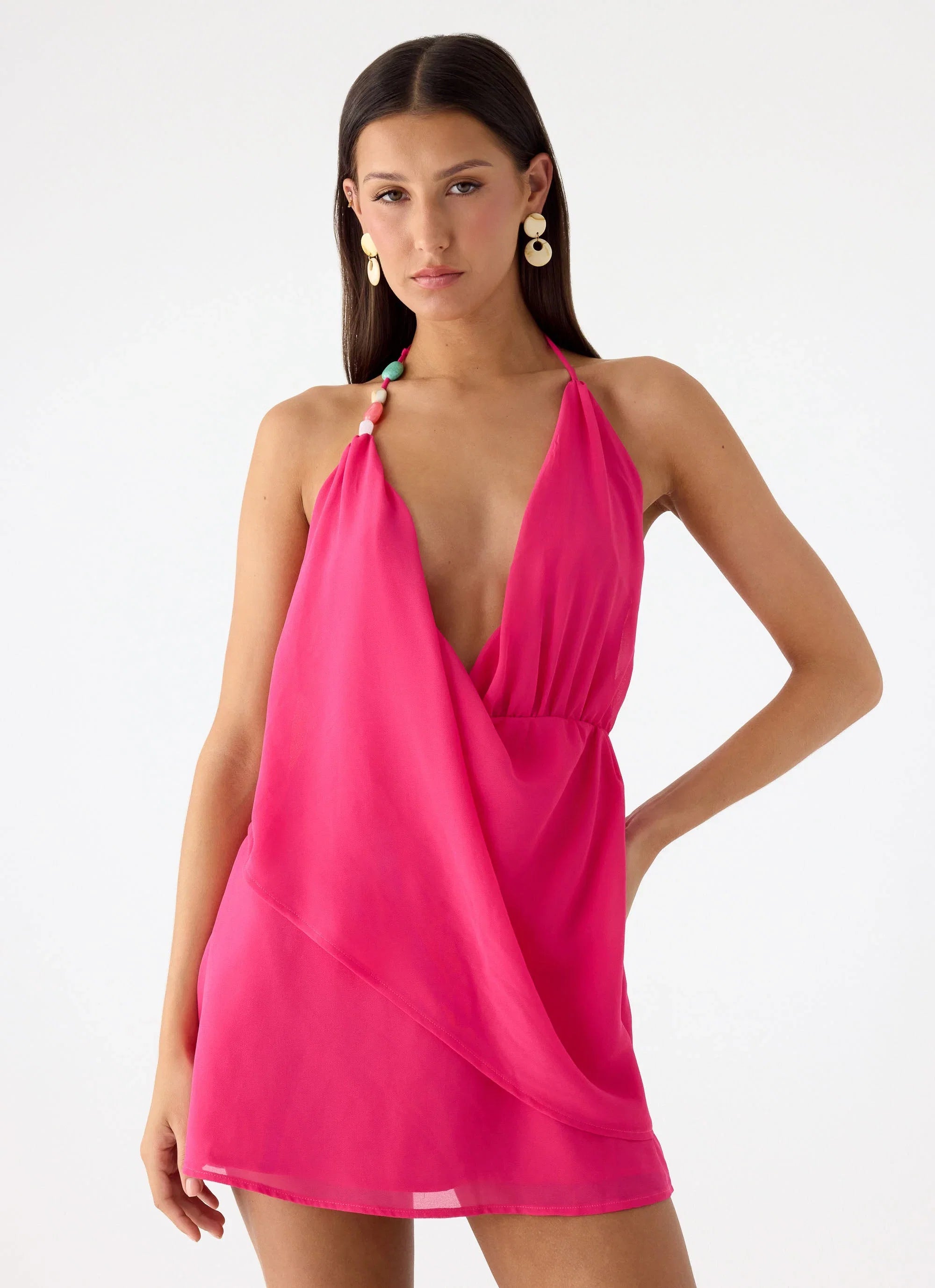 Nona Chiffon Mini Dress Fuchsia