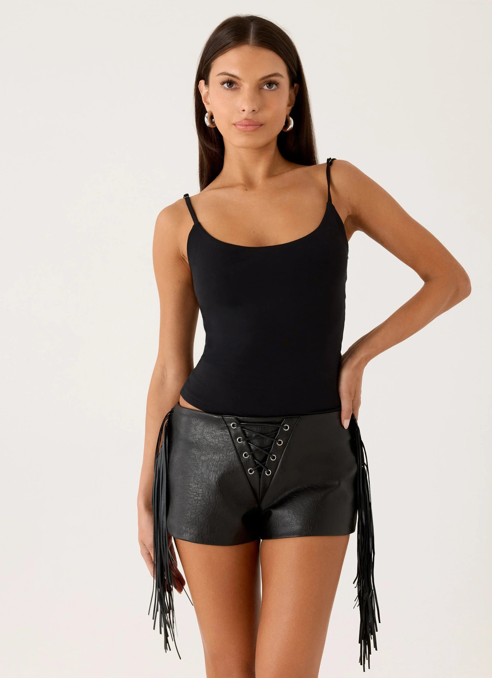 Isiah Low Rise PU Shorts Black