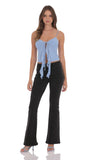 Mesh Front Tassel Top in Blue