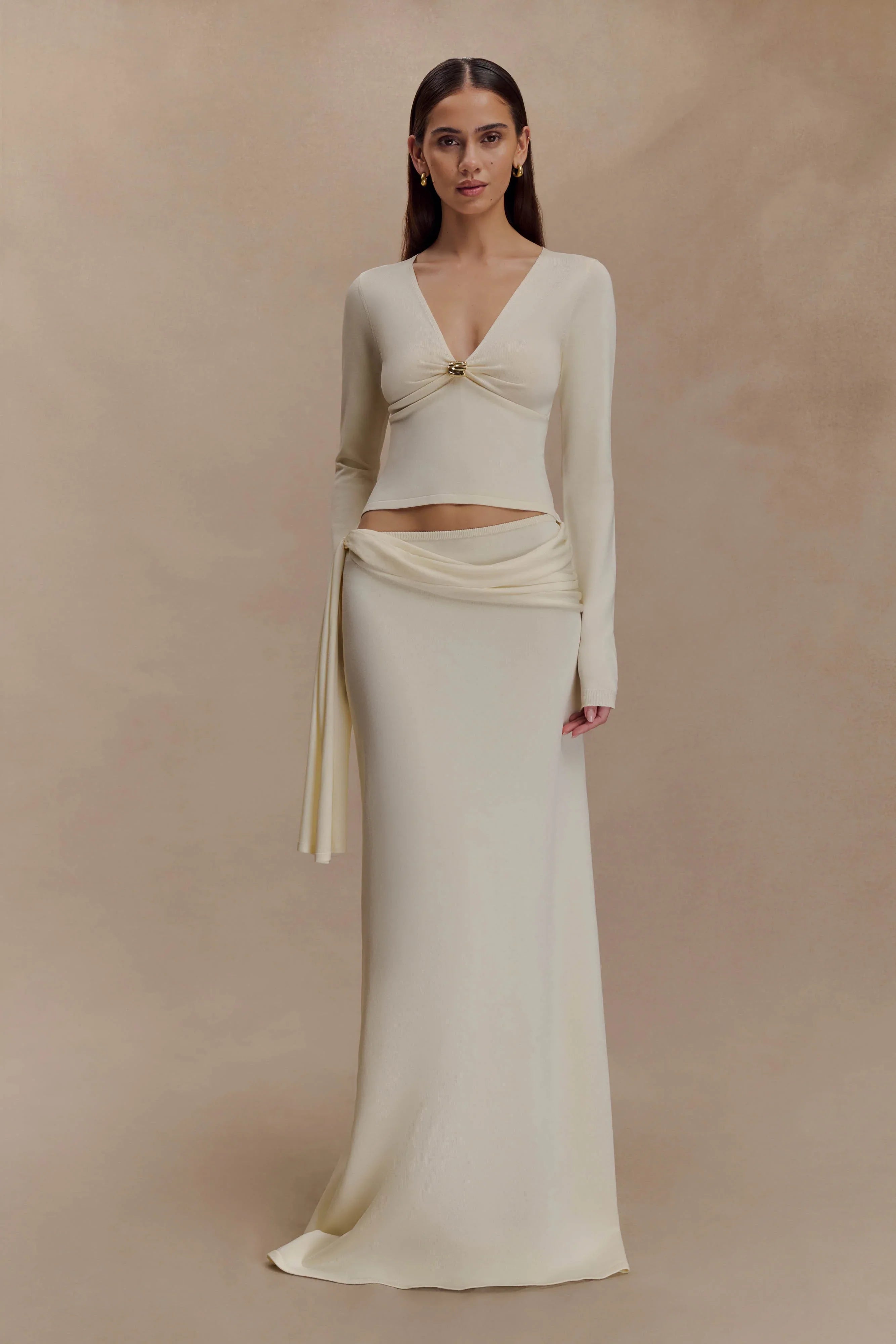 Bowie Low Rise Knit Maxi Skirt Ivory