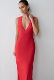 Esme Plunge Satin Maxi Dress Red