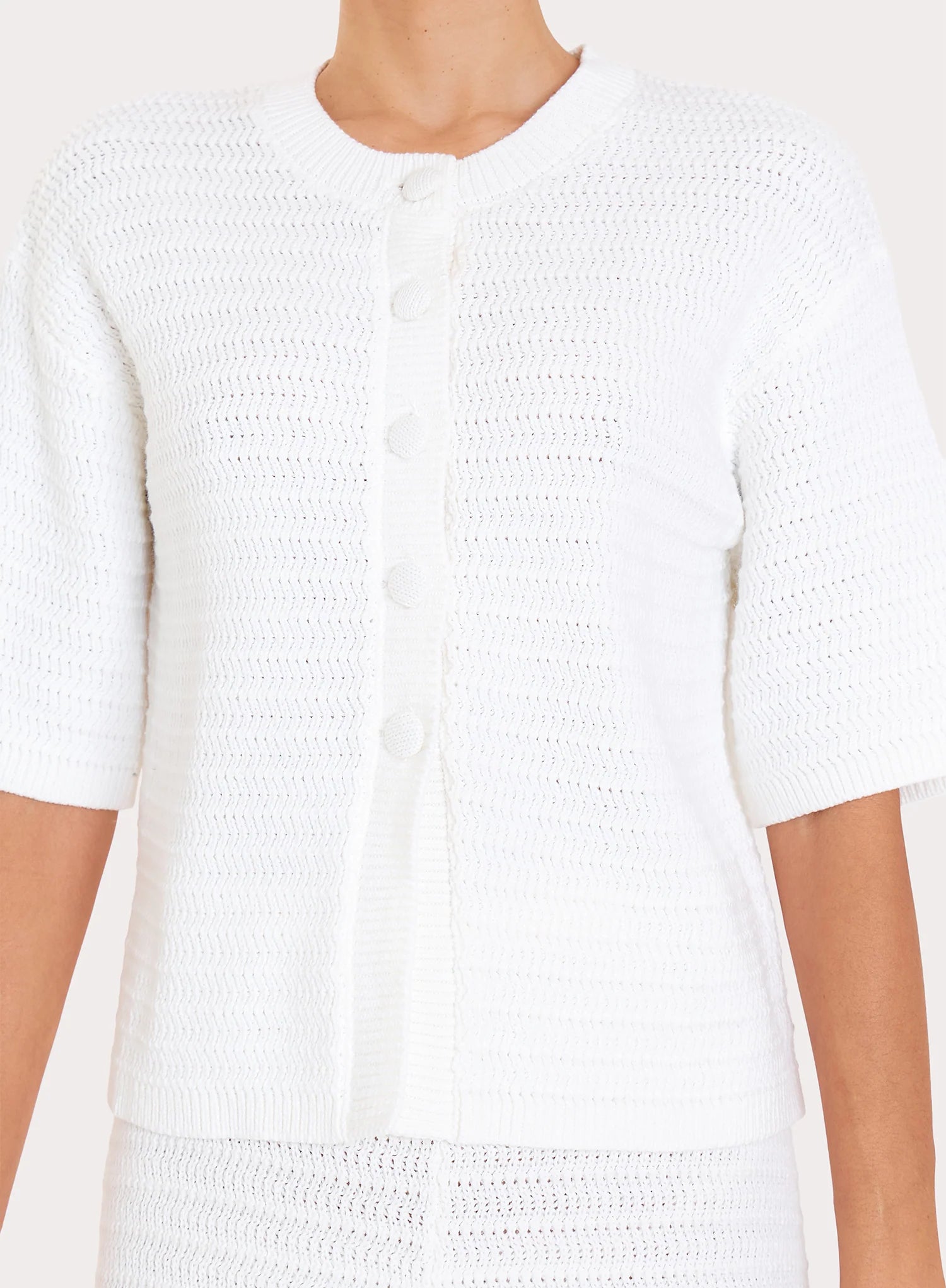 White Crochet Button Crop Shirt