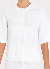 White Crochet Button Crop Shirt