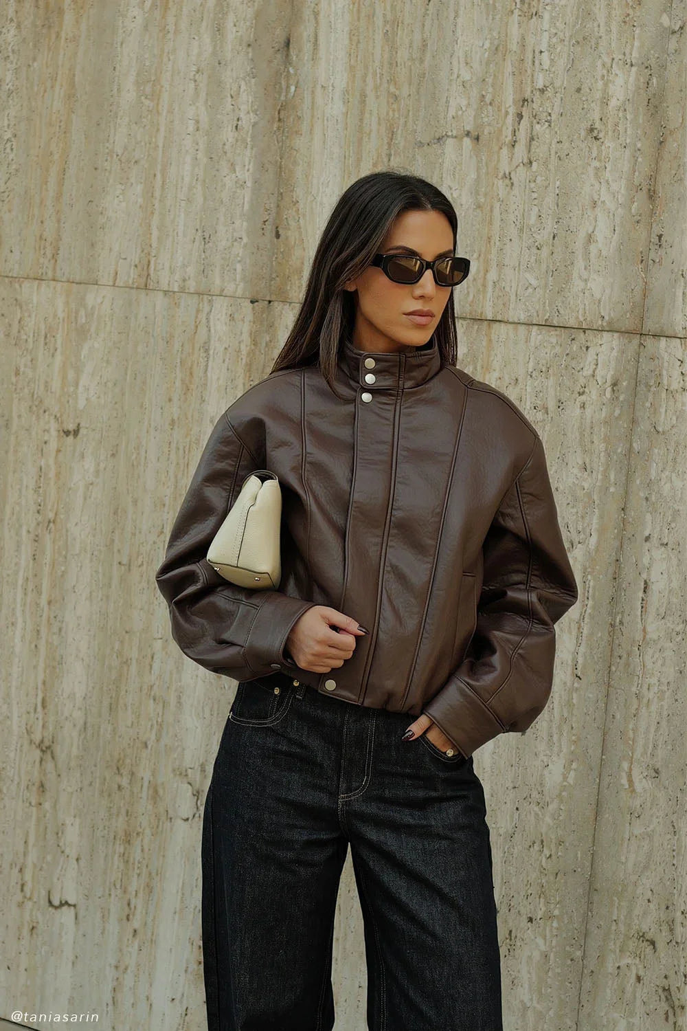 Curtis Faux Leather Bomber Jacket Dark Chocolate