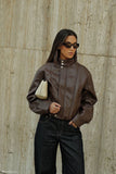 Curtis Faux Leather Bomber Jacket Dark Chocolate