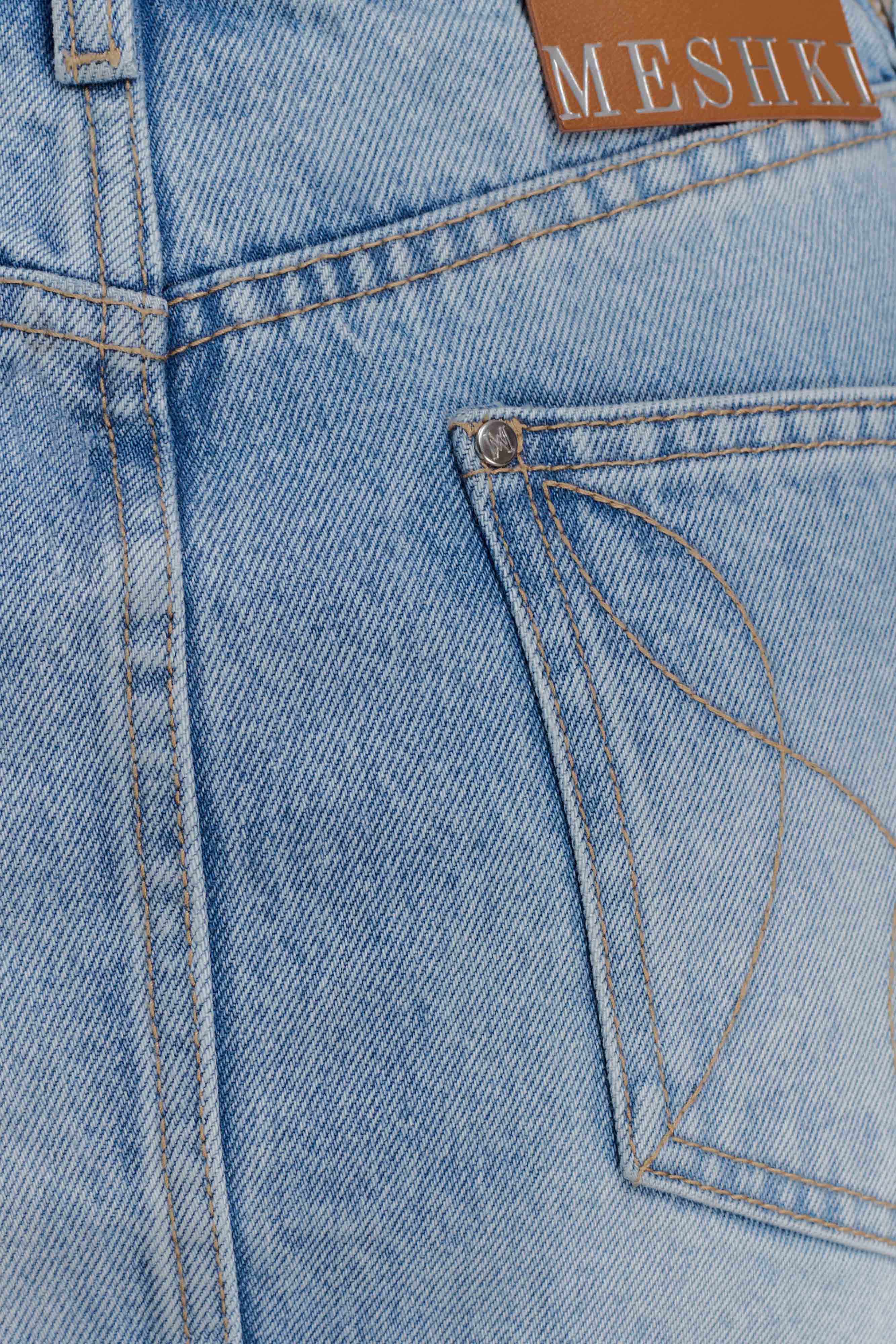 Lakoda Cuffed Denim Mini Skirt Washed Light Blue