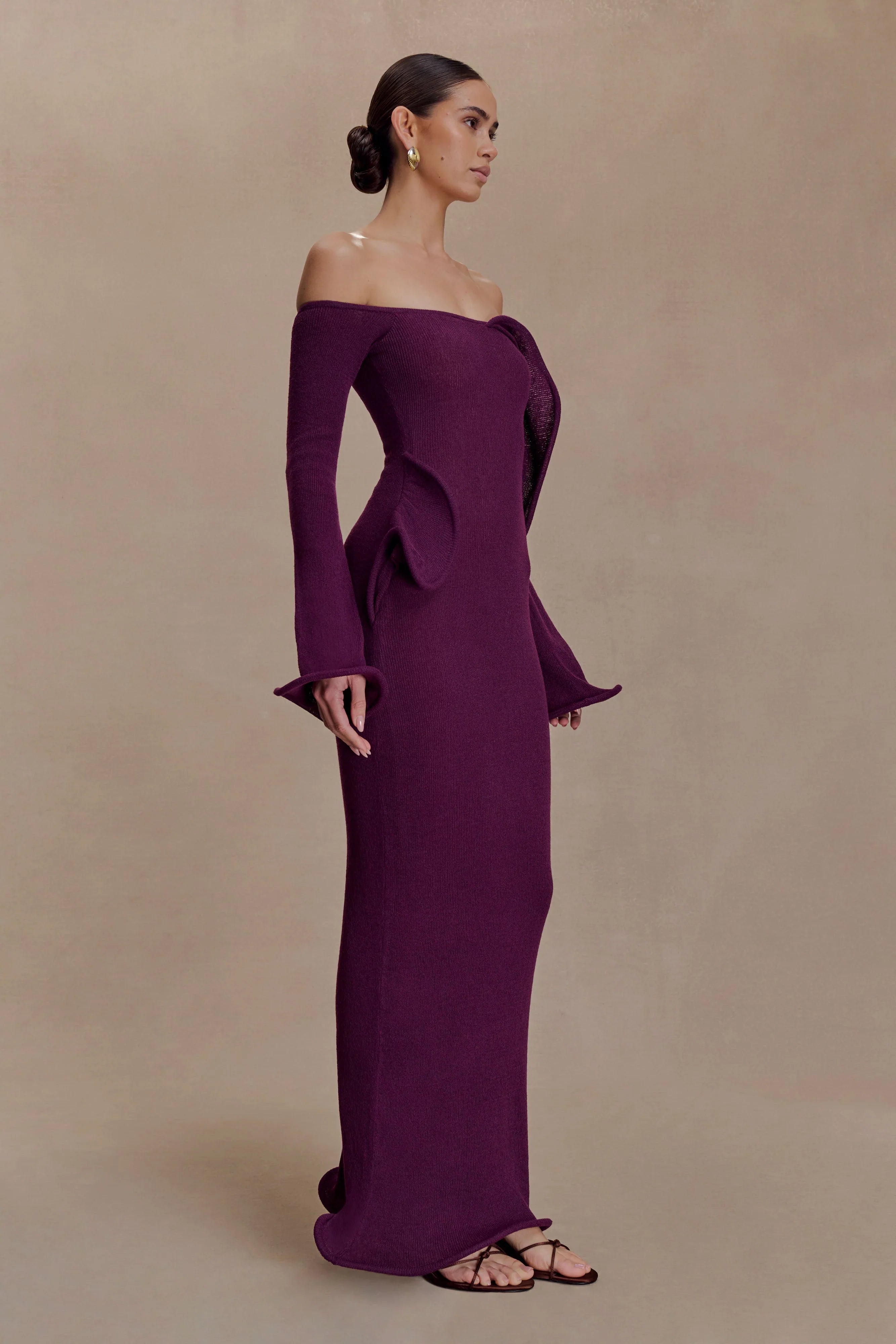 Sandrine Off Shoulder Knit Maxi Dress Plum