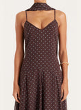 Brown Polka Dot Chiffon Scarf Detail Maxi Dress