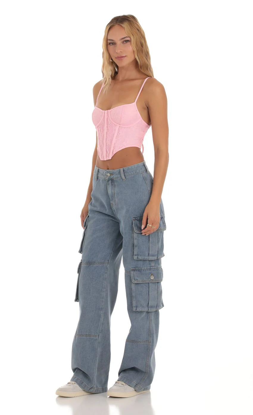 Lace Corset Top in Pink
