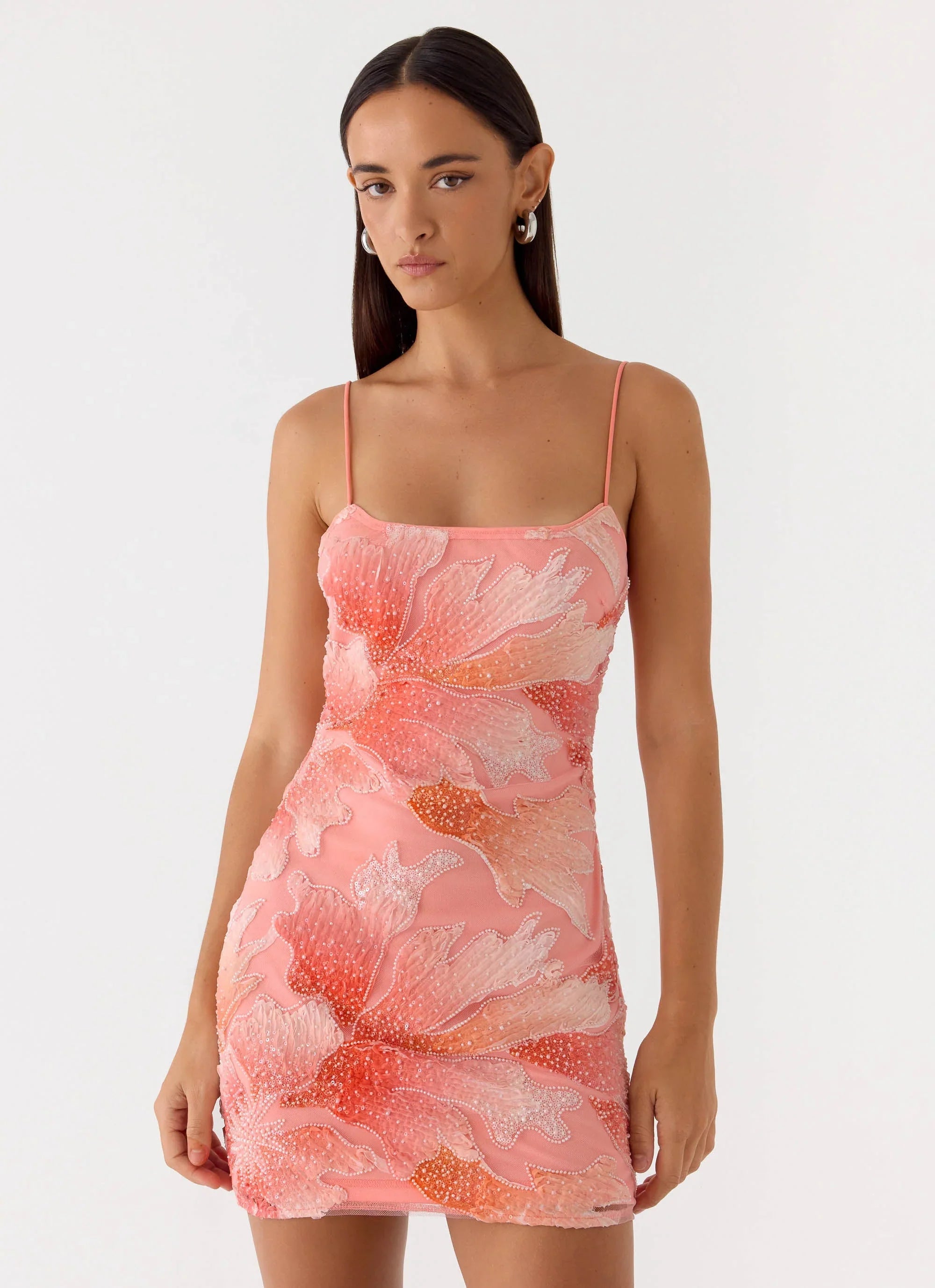 Liyah Beaded Mini Dress Papaya