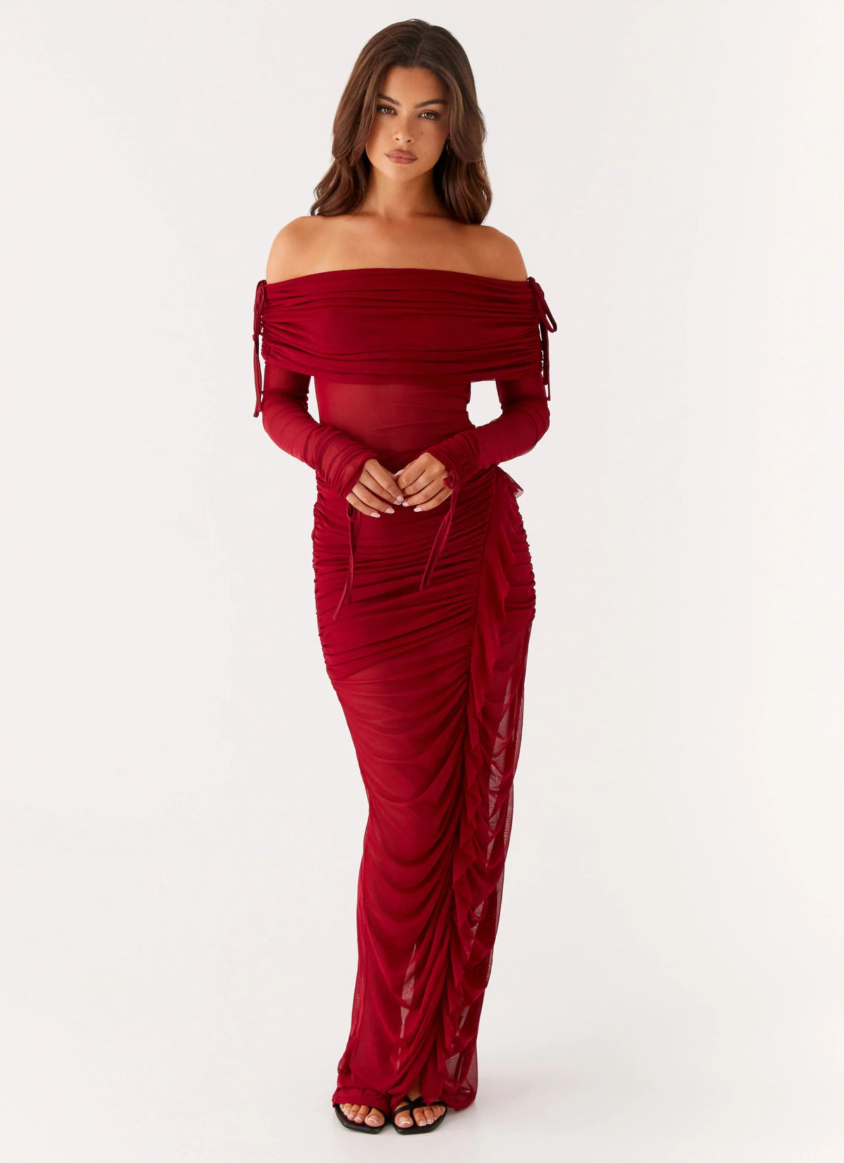 Teala Mesh Maxi Dress Red